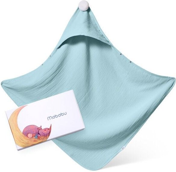 Thumbnail - Mababu Kapuzenhandtuch Baby,100% GOTS Musselin Bio Baumwolle, 75x75cm, Baby Erstausstattung Neugeborene