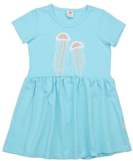 Kinderkleid GOTS zertifiziert, Bio-Baumwolle, hellblau, „Dancing Whales“, Wal-Print, Kurzarm, weich – Walkiddy
