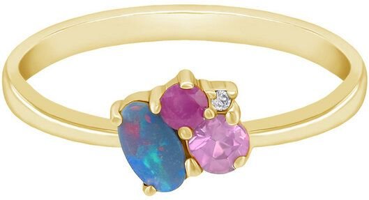 Eppi Goldener Cluster-Ring mit Opal, Rubin, Saphir und Diamant Caily