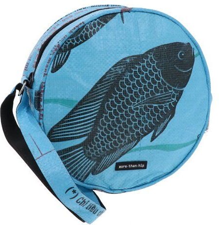 MoreThanHip Runde Umhängetasche aus recycelten Zement- oder Fischfuttersäcken Faya