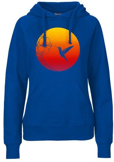 HANDGEDRUCKT "Kolibri" Frauen HOODY aus reiner Biobaumwolle (kbA)