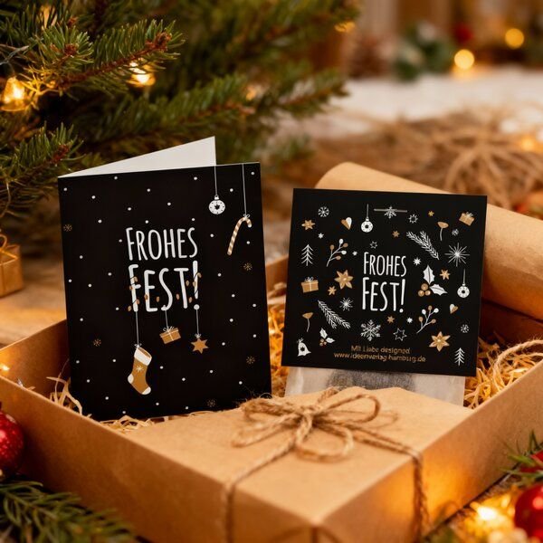 Ideenverlag Hamburg 10 „Frohes Fest“ Samenbomben im Tütchen mit Kaltkeimer-Saatgut + 10 Gratis Geschenk Grußkarten / Wei...