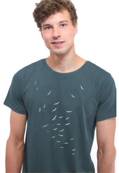 Spangeltangel T-Shirt "Vogelschwarm", bedrucktes Herrenshirt, Siebdruck, Bio-Baumwolle