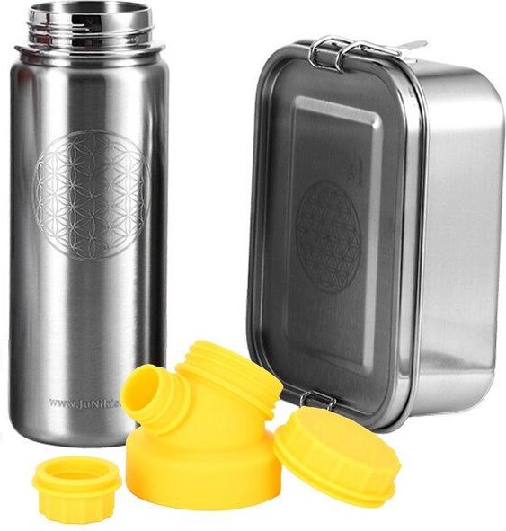 JN JuNiki's Set "Blume des Lebens": Lunchbox + 550ml isolierte Edelstahltrinkflasche