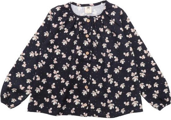 Baby Langarmshirt GOTS zertifiziert – 95% Bio-Baumwolle, Dunkelblau mit Blütenmuster, weich & bequem | Walkiddy