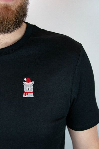 sticknic T-Shirt mit Weihnachts Motiv Lama gestickt - Minimalistische Stickerei - Auch als Geschenk für Weihnachten