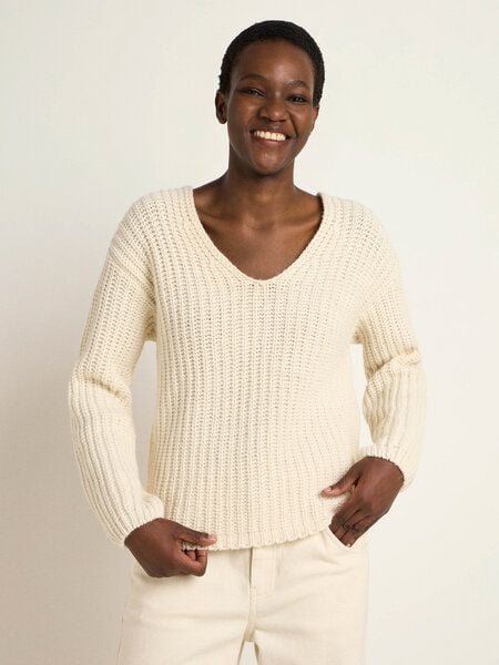 LANIUS Pullover mit V-Ausschnitt aus Bio-Schurwolle und Bio-Baumwolle
