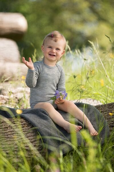 Baby Body langarm Wolle Seide hellgrau | GOTS zertifiziert Engel Natur