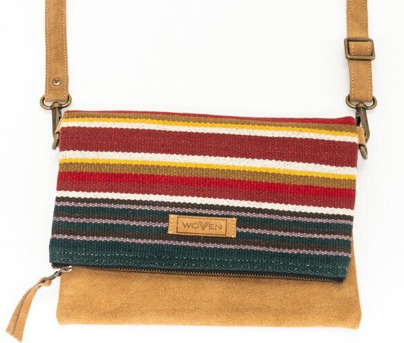 Damen Tasche Umhängetasche Clutch "Woven Lea Flap Bag" Leder/Baumwolle