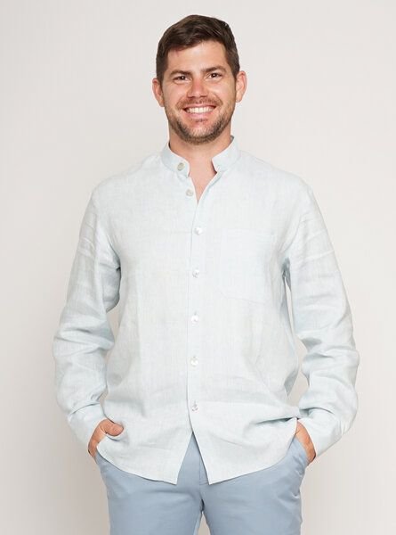 Peaces.bio - handbedruckte Biomode Bio-Leinenhemd mit Stehkragen