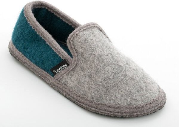 Bacinas geschlossene Hausschuhe mit grauer Borte aus 100% Wolle