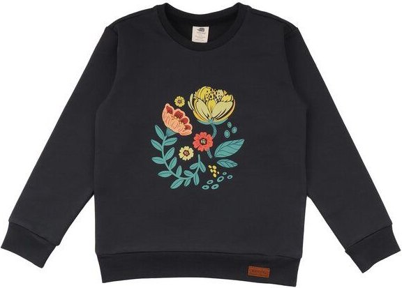 Baby Langarmshirt GOTS zertifiziert – Bio-Baumwolle, Anthrazit mit Blumenmotiv, weich & bequem | Walkiddy