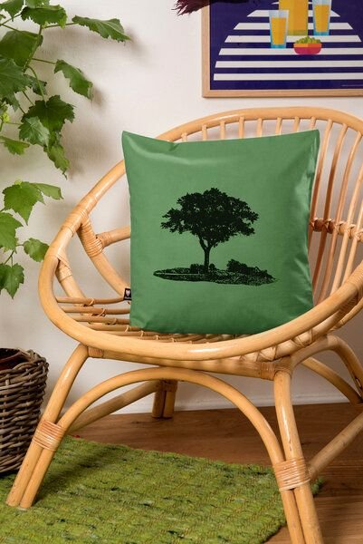 Hirschkind Bio-Kissenbezug 'Baum im Oderbruch' grün mit schwarzem Druck 40*40 cm