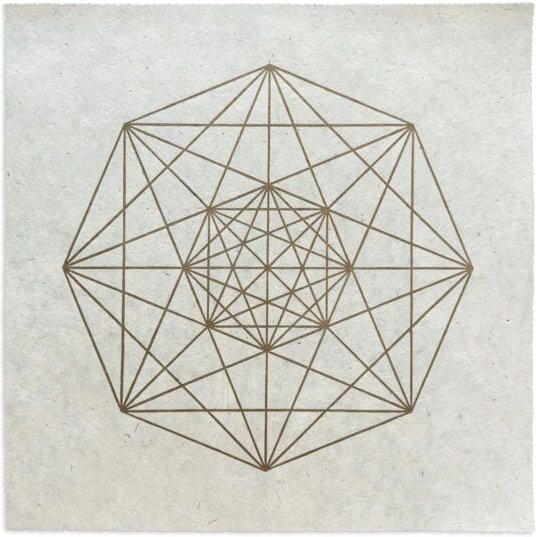 Veskor Cassiopeia DEMIPENTERAKT Heilige Geometrie Linoldruck | 40 × 40 cm | Gold auf Naturweiß
