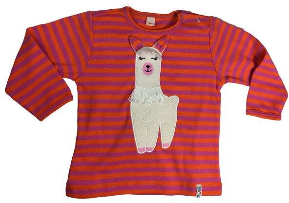 Pat und Patty Gestreiftes Kinder Langarmshirt aus Bio-Baumwolle „Alpaka“ orange/pink ALP-7