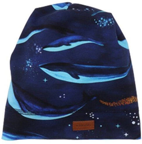 Kindermütze GOTS-zertifiziert aus Bio-Baumwolle mit Elasthan, dunkelblau mit Walmotiv – Walkiddy, weich, dehnbar & allta...