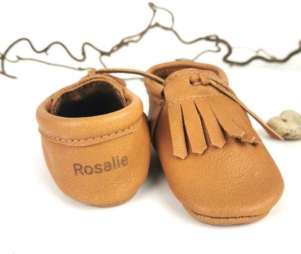 noa&lou Mokassins Krabbelpuschen / Mokassins aus Leder mit dem Namen deines Kindes