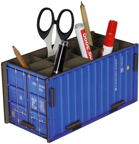 WERKHAUS Stiftebox Container - blau - aus Holz