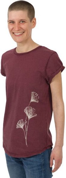 Life-Tree Shirt aus Biobaumwolle Fairwear für Damen "Ginkgo" in Washed Red/ Washed White