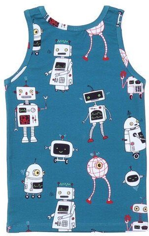 Kinder Unterhemd GOTS zertifiziert, blau, Roboter-Allover „Robots Friends“, weich – Walkiddy