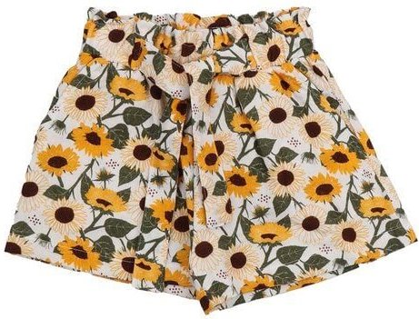 Kinder Shorts GOTS-zertifiziert aus Bio-Baumwolle, Sonnenblumen-Print, leicht & sommerlich, elastischer Bund – Walkiddy