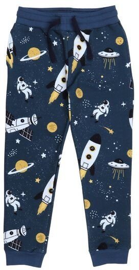 Walkiddy Jogginghose Kinder Baumwolle Space Trip blau, bequeme Sweathose mit elastischem Bund & Bündchen für Schule & Fr...