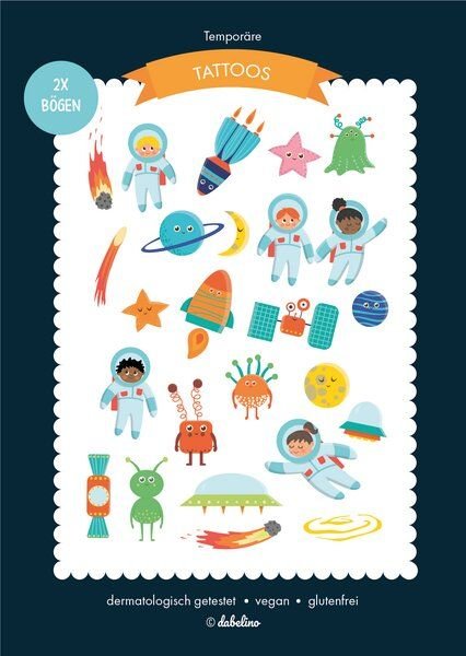 dabelino Kinder Weltall Klebetattoos (plastikfrei, vegan, glutenfrei)