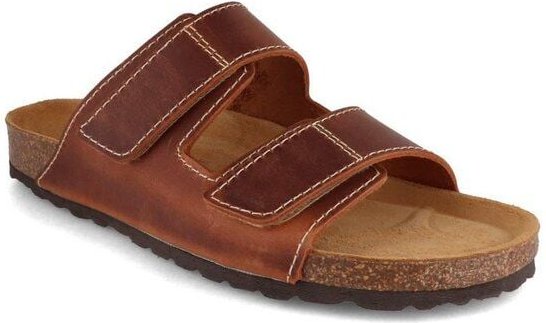 Tuffeln Herren Sandalen mit Klettverschluss und Soft-Korkfußbett Leder-Pantoletten