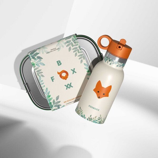 FOXBOXX ÖKO Kinderset,- FOX Flasche 0,35 / 0,5 / 0,75 + Edelstahl Lunchbox 800/1200ml