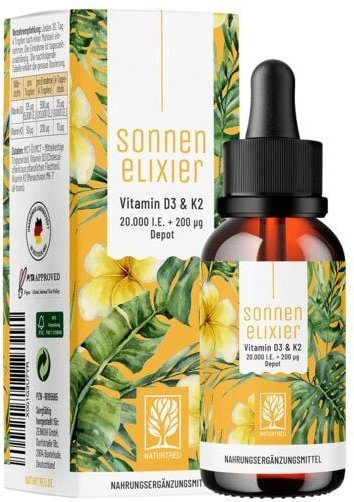 Vitamin D3 K2 20.000 I.E. 30ml vegane Tropfen Sonnenelixier Naturtreu®