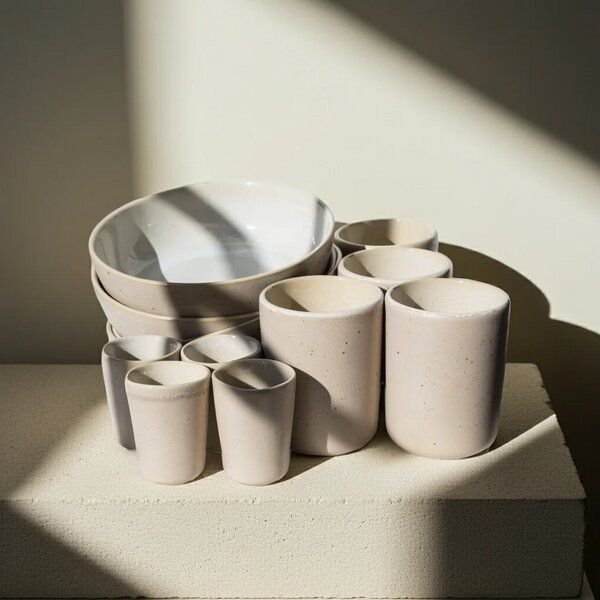 EDDA stoneware Breakfast Geschirr Set Eelina - Cappuccino Beige aus Steingut (handgemacht)