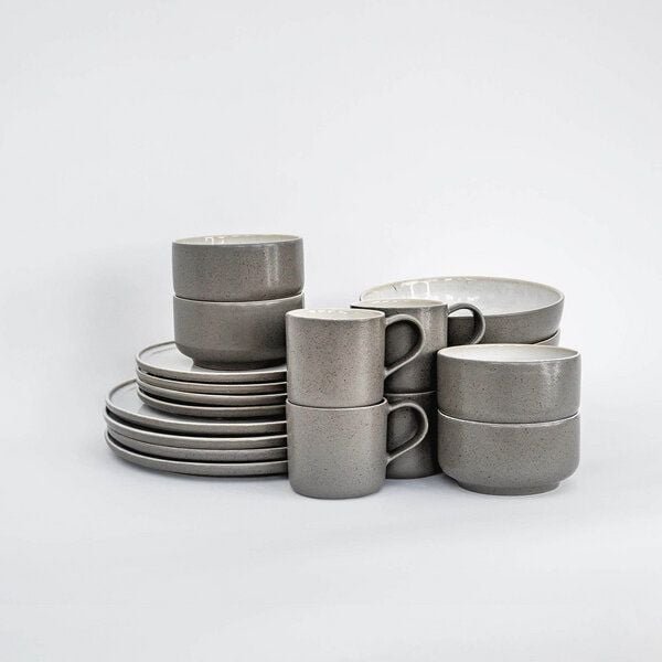 EDDA stoneware Komplett Set Ddoria - Granit Grau aus Steingut (handgemacht)