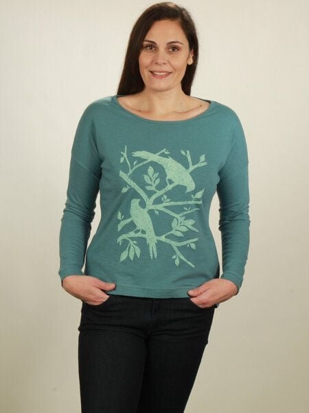 NATIVE SOULS Longsleeve Oversize Damen - Birds - light turquoise