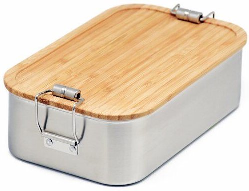 Cameleon Pack XL Edelstahl Lunchbox mit Deckel aus Bambus Holz