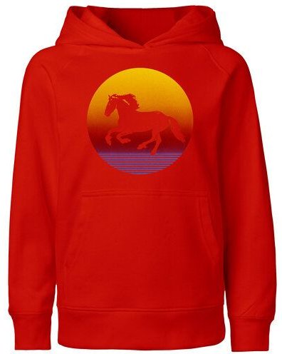HANDGEDRUCKT "Sunsethorse" Kinder Hoody aus reiner Biobaumwolle (kbA)