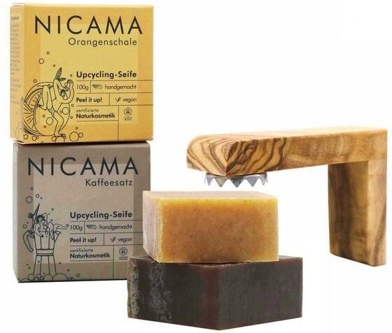 NICAMAᵘᵖ Upcycling-Seifenset Peelingeffekt plus Magnetseifenhalter