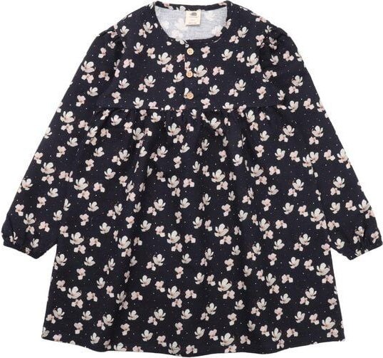 Kinder Langarmkleid GOTS-zertifiziert aus Bio-Baumwolle, dunkelblau mit Magnolienprint – Walkiddy, weicher Jersey für Al...
