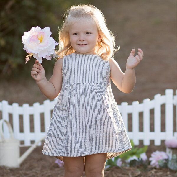 OrganicEra Bio Musselin ärmelloses Kleid mit Tasche, Antrasith gestreift