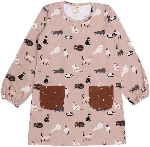 Kinder Kleid GOTS zertifiziert Bio-Baumwolle, Altrosa, Katzen-Muster, Walkiddy