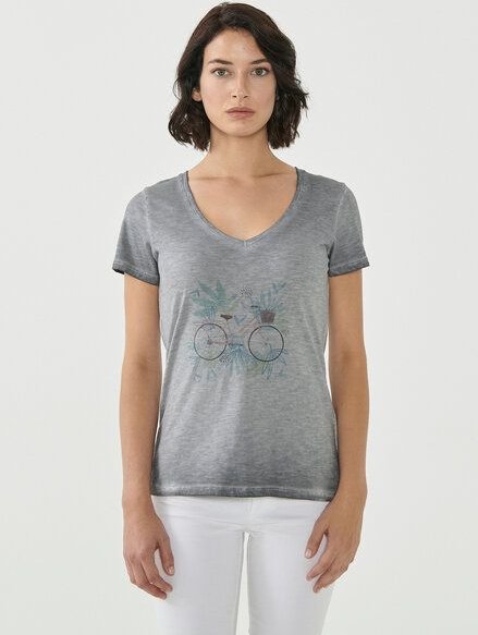 ORGANICATION Cold Pigment Dyed T-shirt aus Bio-Baumwolle mit Fahrrad-Print