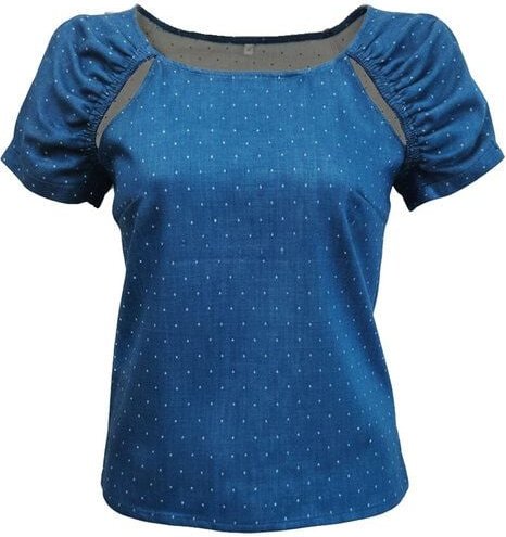 körber mode Bio Bluse blau Dots Cut Outs Kurzarm Jacquard marine