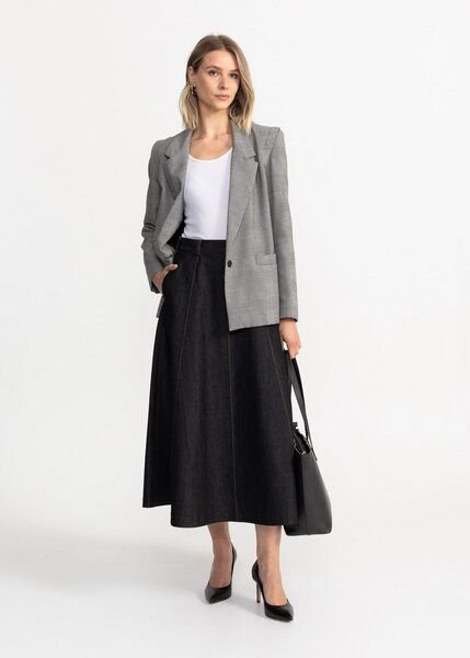 De IONESCU Langer A-Linienrock aus Denim mit Kontrastnähten