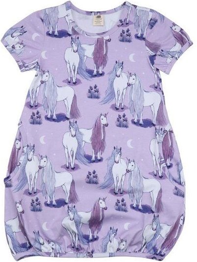 Kurzarm-Kleid „Unicornland“ Lila aus Bio-Baumwolle – GOTS-zertifiziert – Walkiddy