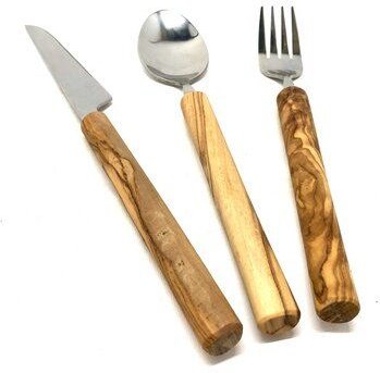 Olivenholz erleben Essbesteck Edelstahl mit Griff aus Olivenholz im Set oder einzeln