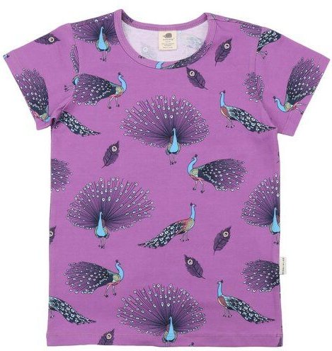 Kinder T-Shirt GOTS-zertifiziert aus Bio-Baumwolle lila mit Pfauenfeder-Muster – Walkiddy