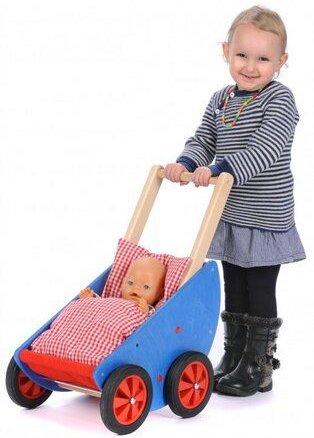 Bätz Holzspielwaren Schiebe-Lauflernwagen - Puppenwagen Robi - mit Bettzeug