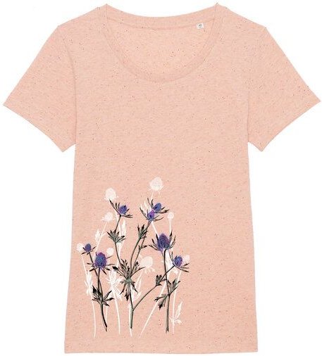 Spangeltangel Damenshirt mit Distel-Motiv aus Bio-Baumwolle, Natur-Motiv