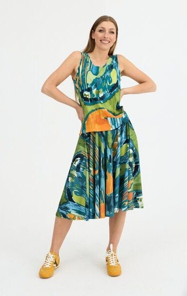 Rock Minami – Aus einem Kreis genäht – Knielang – Gummiband in der Taille – Farbenfroher einzigartiger Print von KOKOwor...