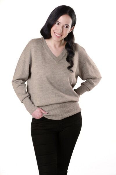 De Colores Pullover mit V-Ausschnitt aus 100% Alpakawolle
