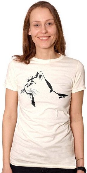 HANDGEDRUCKT "Stubentiger" Frauen-T-SHIRT von Earth Positiv Biobaumwolle